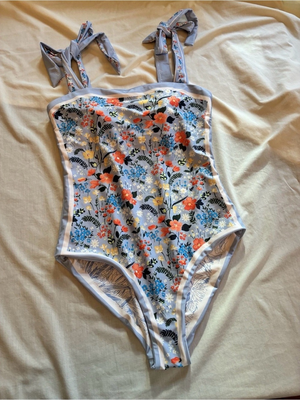 Visual Mood Women grace Reversible Swimsuit One Piece Tie Shoulder  Cottage Core